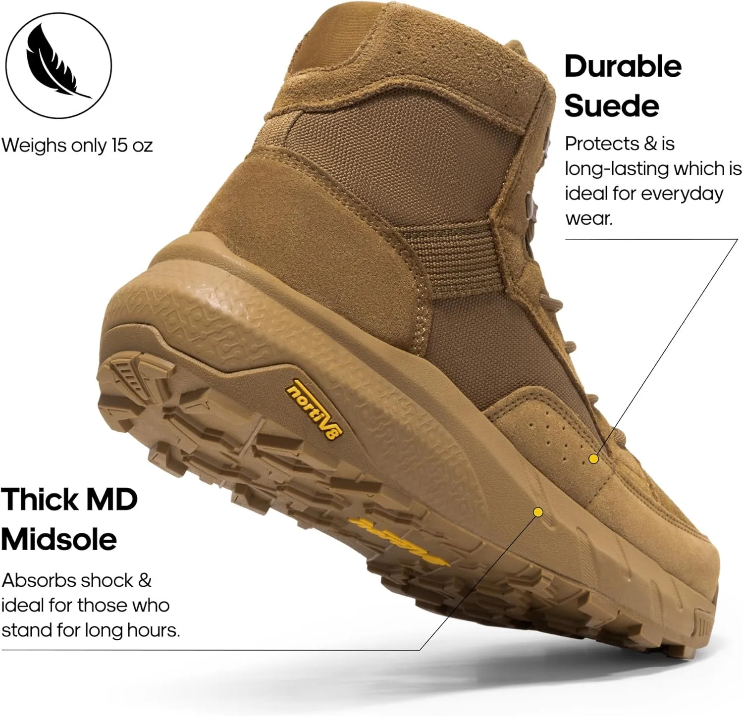 NORTIV 8 Men's Lightweight Leather Military Boots, Tactical Work Motorcycle Shoes, Combat Style for Outdoor, Hiking, Casual
