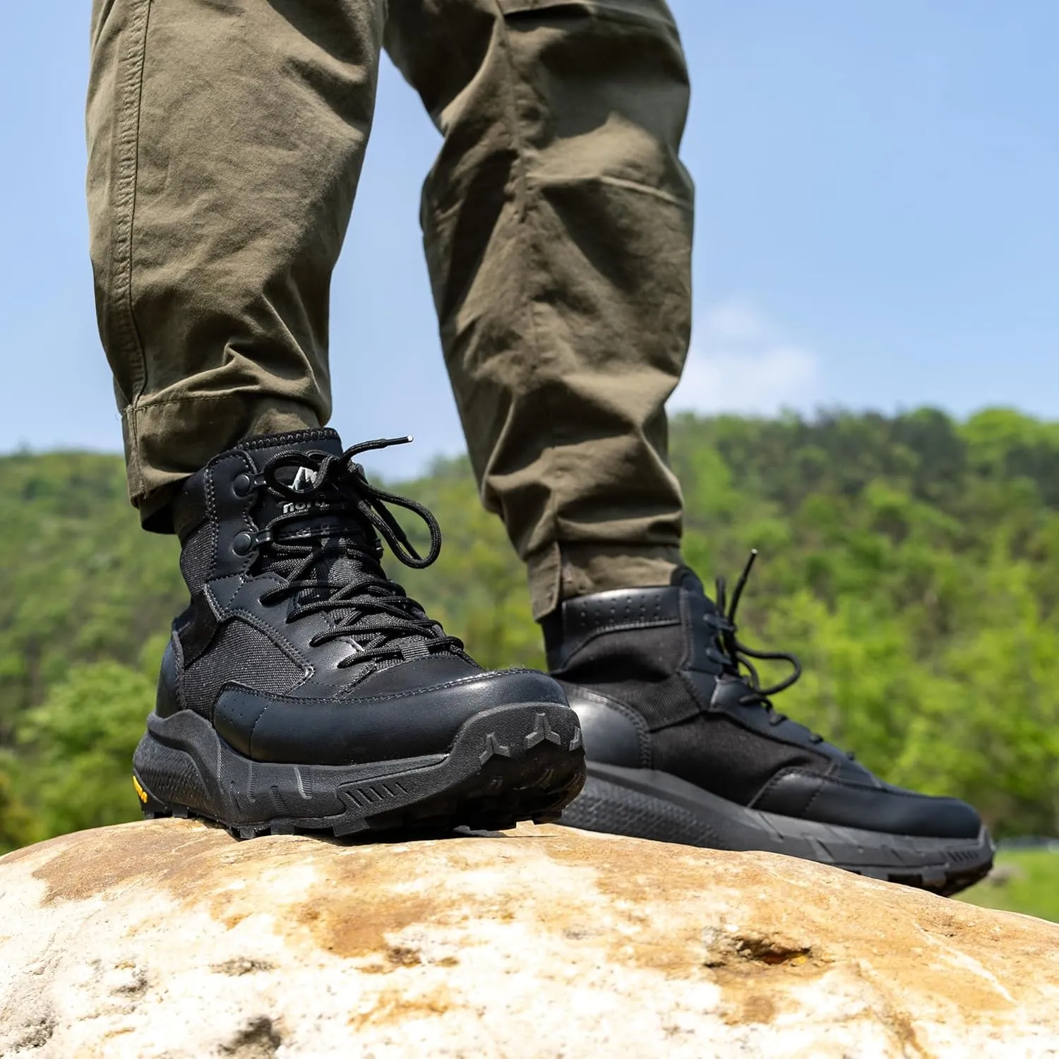 NORTIV 8 Men's Lightweight Leather Military Boots, Tactical Work Motorcycle Shoes, Combat Style for Outdoor, Hiking, Casual