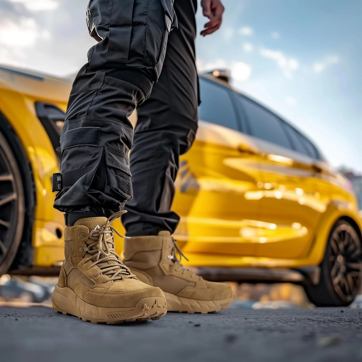 NORTIV 8 Men's Lightweight Leather Military Boots, Tactical Work Motorcycle Shoes, Combat Style for Outdoor, Hiking, Casual