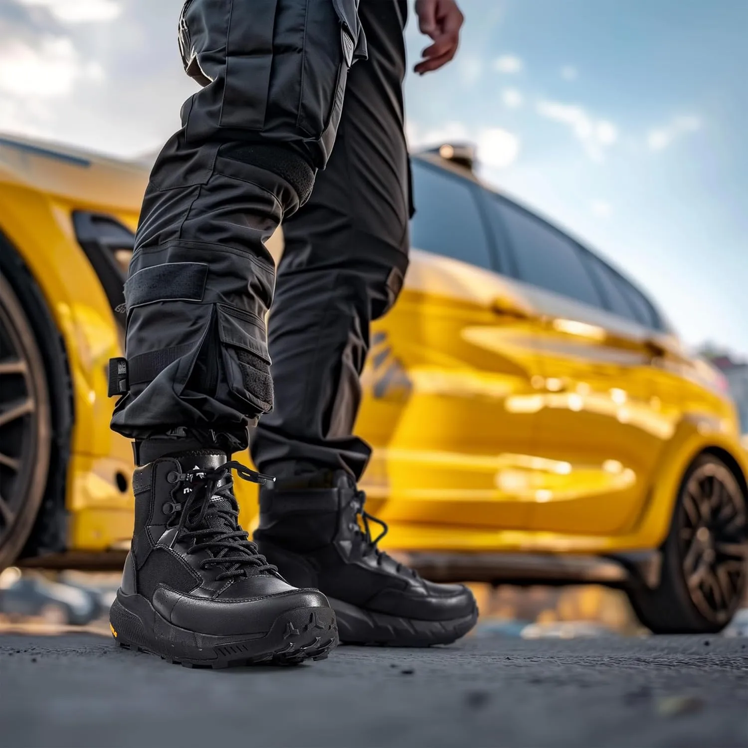 NORTIV 8 Men's Lightweight Leather Military Boots, Tactical Work Motorcycle Shoes, Combat Style for Outdoor, Hiking, Casual