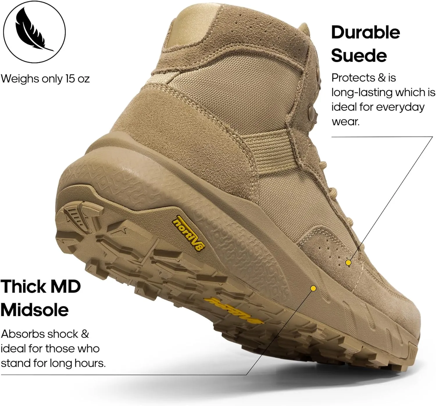 NORTIV 8 Men's Lightweight Leather Military Boots, Tactical Work Motorcycle Shoes, Combat Style for Outdoor, Hiking, Casual