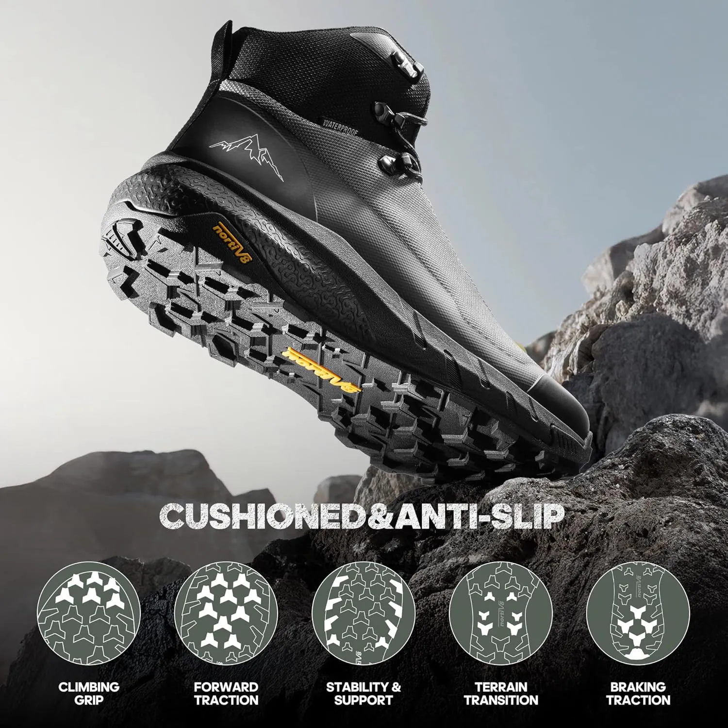 NORTIV 8 Men's Mid Waterproof Hiking Boots Outdoor Lightweight Breathable Trekking Camping Mountaineering Shoes HydroTrek