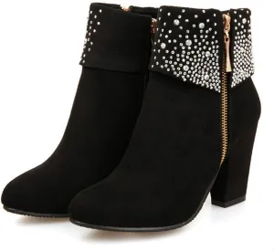 NUANXIN Fashionable water drill frosted thick heel short boots