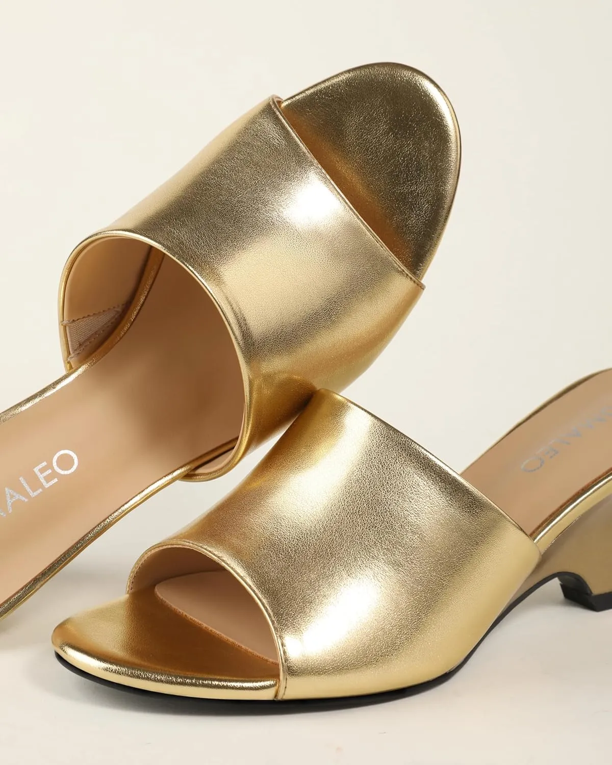 NUMALEO Women's Comfortable Low Kitten Heels Sandals, Slip-On Open Peep Toe Wedge Slide Mules, Summer Dress Shoes for Party, Homecoming, Daily Wear