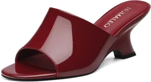 NUMALEO Women's Comfortable Low Kitten Heels Sandals, Slip-On Open Peep Toe Wedge Slide Mules, Summer Dress Shoes for Party, Homecoming, Daily Wear