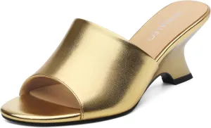 NUMALEO Women's Comfortable Low Kitten Heels Sandals, Slip-On Open Peep Toe Wedge Slide Mules, Summer Dress Shoes for Party, Homecoming, Daily Wear