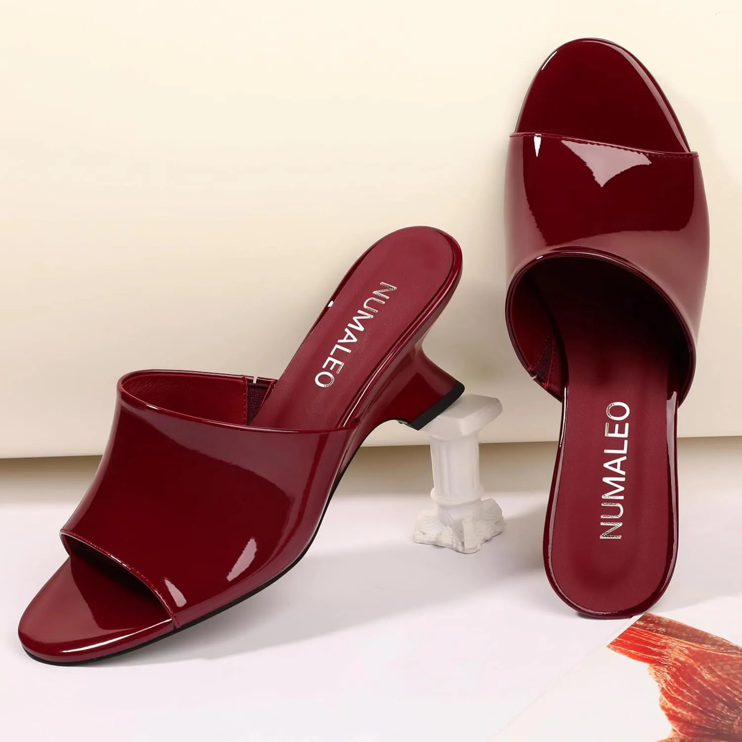 NUMALEO Women's Comfortable Low Kitten Heels Sandals, Slip-On Open Peep Toe Wedge Slide Mules, Summer Dress Shoes for Party, Homecoming, Daily Wear
