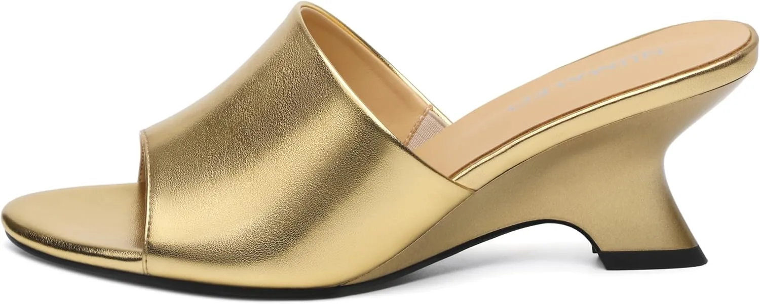 NUMALEO Women's Comfortable Low Kitten Heels Sandals, Slip-On Open Peep Toe Wedge Slide Mules, Summer Dress Shoes for Party, Homecoming, Daily Wear