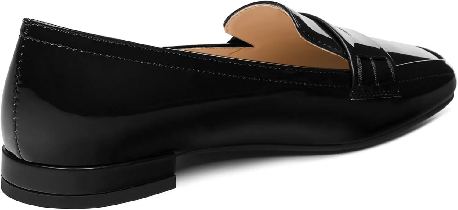 NUMALEO Women's Loafers Penny Loafers Fashion Comfortable Slip On Flats for Women Low Heel Chunky Pumps Patent Heels Work Office Dressy Shoes