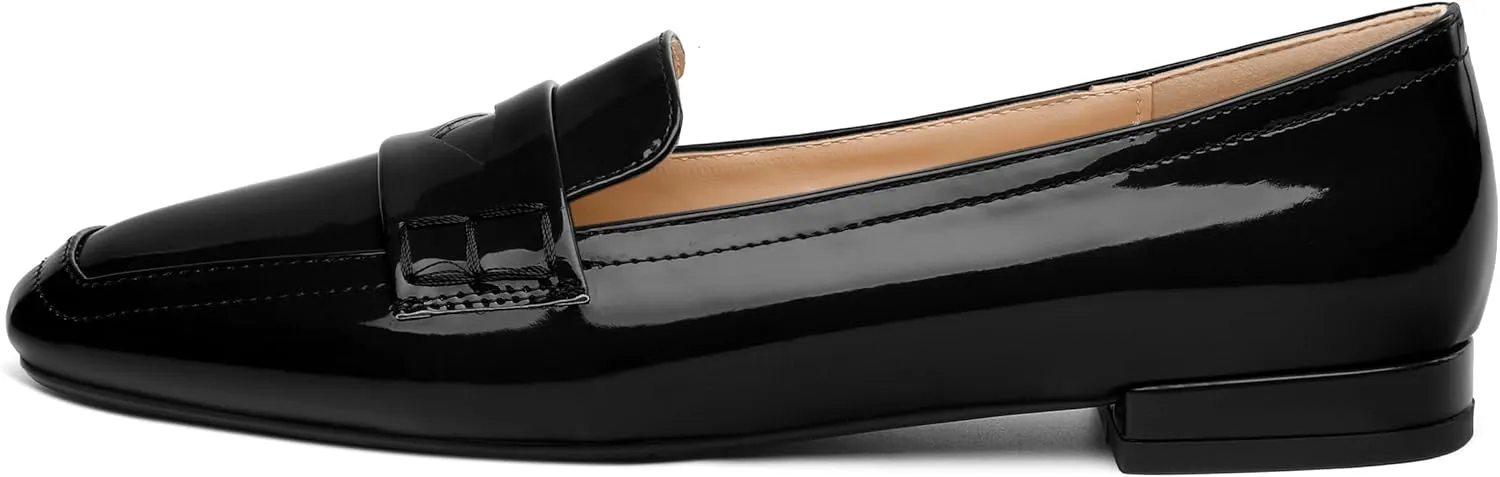NUMALEO Women's Loafers Penny Loafers Fashion Comfortable Slip On Flats for Women Low Heel Chunky Pumps Patent Heels Work Office Dressy Shoes