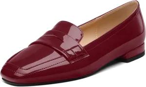 NUMALEO Women's Loafers Penny Loafers Fashion Comfortable Slip On Flats for Women Low Heel Chunky Pumps Patent Heels Work Office Dressy Shoes