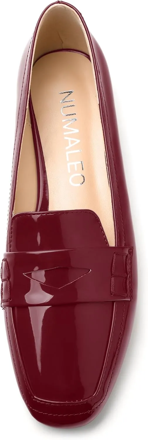 NUMALEO Women's Loafers Penny Loafers Fashion Comfortable Slip On Flats for Women Low Heel Chunky Pumps Patent Heels Work Office Dressy Shoes