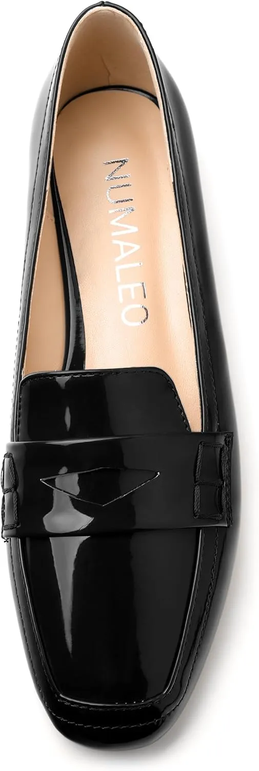 NUMALEO Women's Loafers Penny Loafers Fashion Comfortable Slip On Flats for Women Low Heel Chunky Pumps Patent Heels Work Office Dressy Shoes