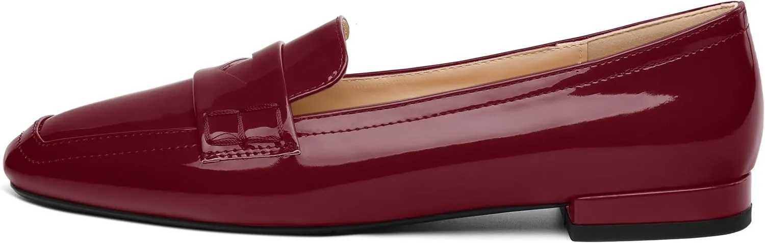 NUMALEO Women's Loafers Penny Loafers Fashion Comfortable Slip On Flats for Women Low Heel Chunky Pumps Patent Heels Work Office Dressy Shoes