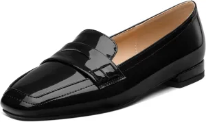 NUMALEO Women's Loafers Penny Loafers Fashion Comfortable Slip On Flats for Women Low Heel Chunky Pumps Patent Heels Work Office Dressy Shoes