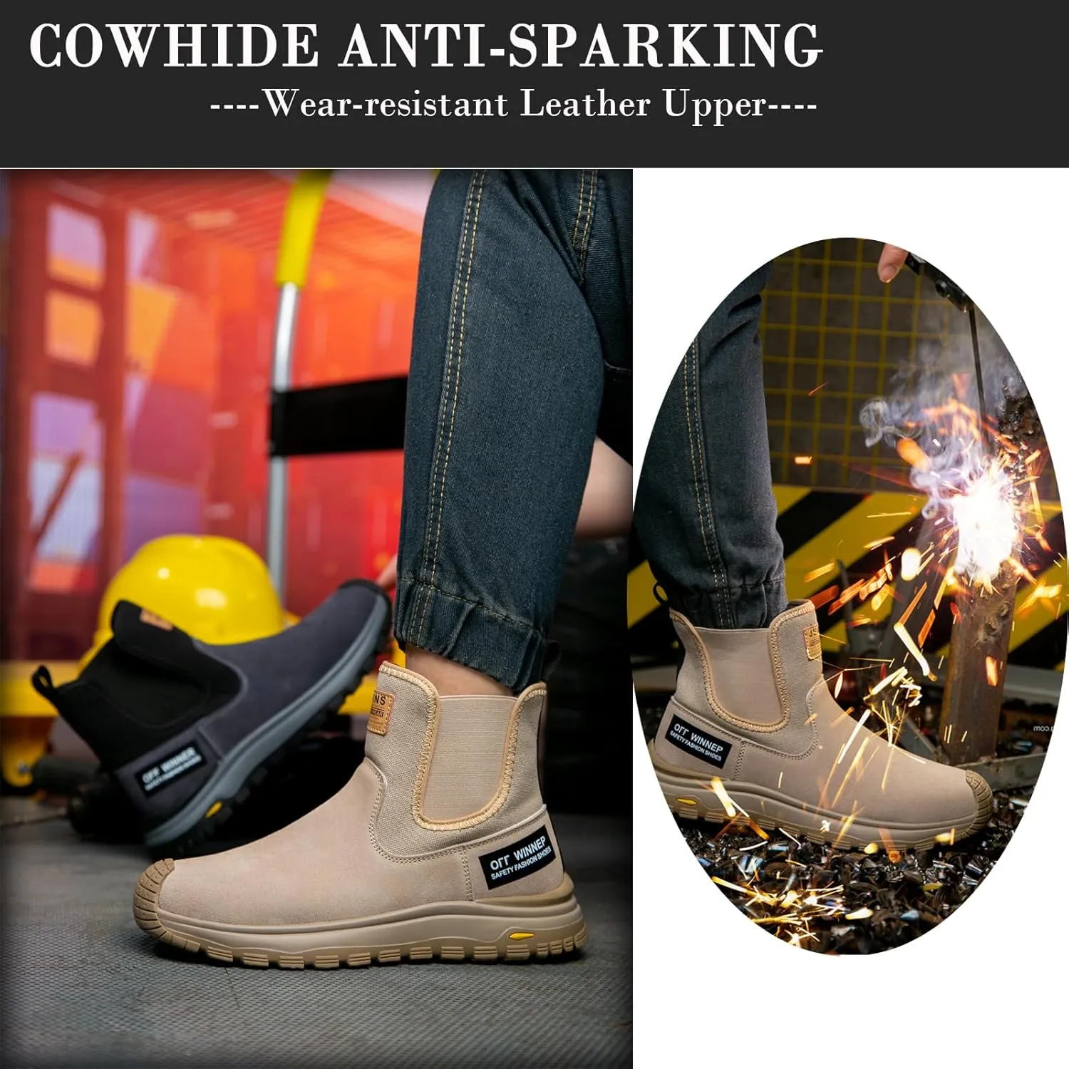 Nutropa Welding Work Boots for Men Composite Toe Safety Boots Non Slip Steel Toe Work Shoes Lightweight Construction Welder Boots