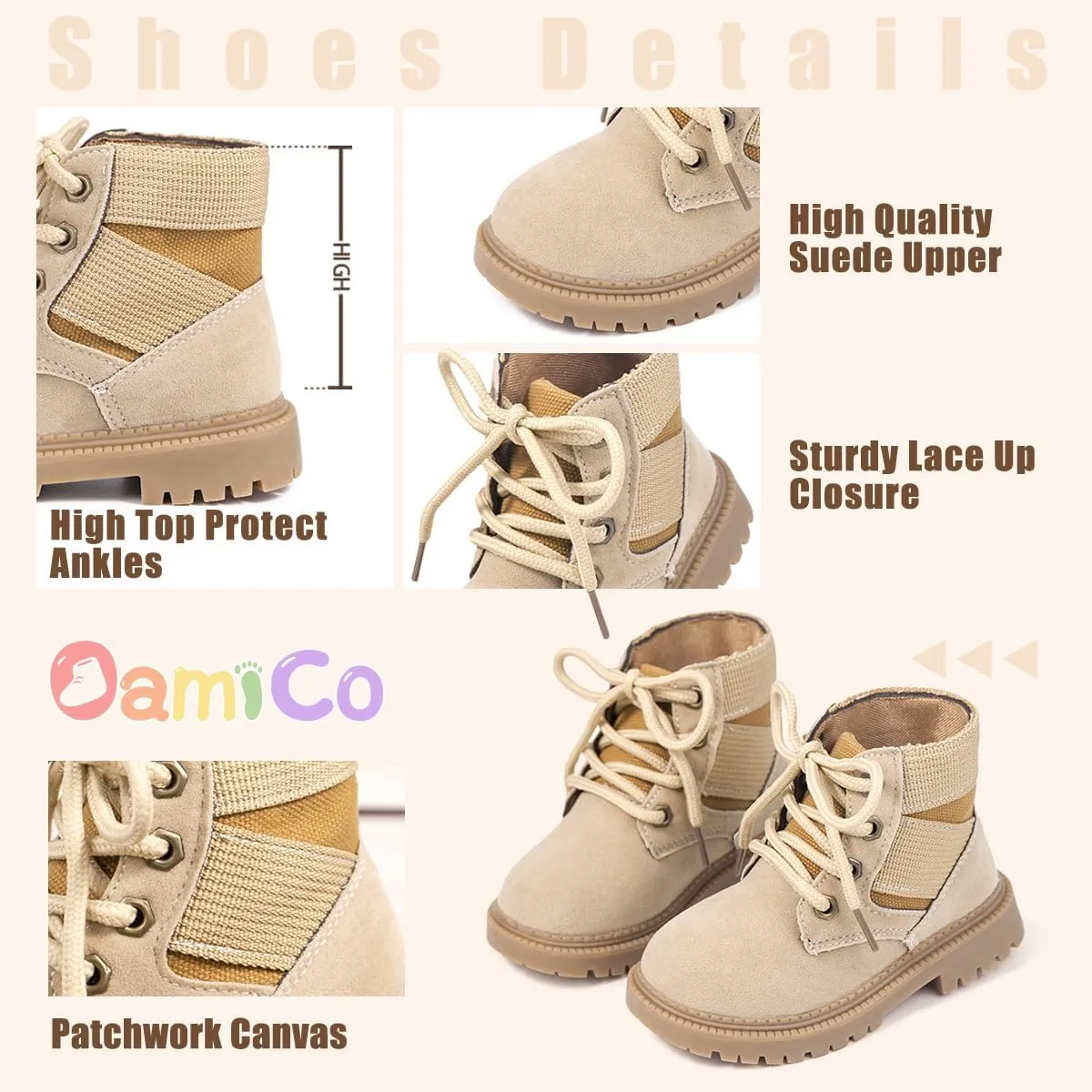 Oamico Toddler Boys Girls Hiking Boots Little Kid Work Boots Outdoor Non Slip Lace Up Winter Snow Ankle Boots