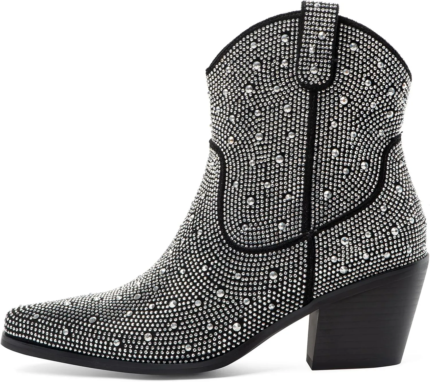 Oh Mispares Women's Sparkly Glitter Rhinestone Cowboy Ankle Boots Western Pointed Toe Low Block Heel Cowgirl Booties with Zipper