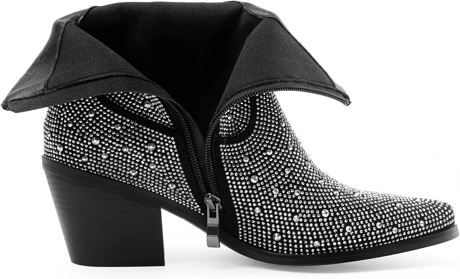 Oh Mispares Women's Sparkly Glitter Rhinestone Cowboy Ankle Boots Western Pointed Toe Low Block Heel Cowgirl Booties with Zipper