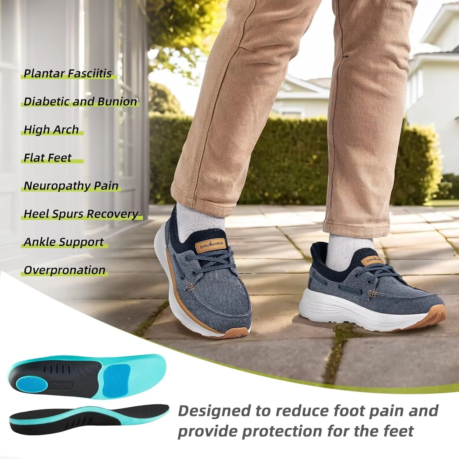OrthoComfoot Men's Orthopedic Slip On Loafers: Comfortable Arch Support Loafers for Plantar Fasciitis, Orthotic Flat Feet Casual Walking Shoes for Foot and Heel Pain Relief