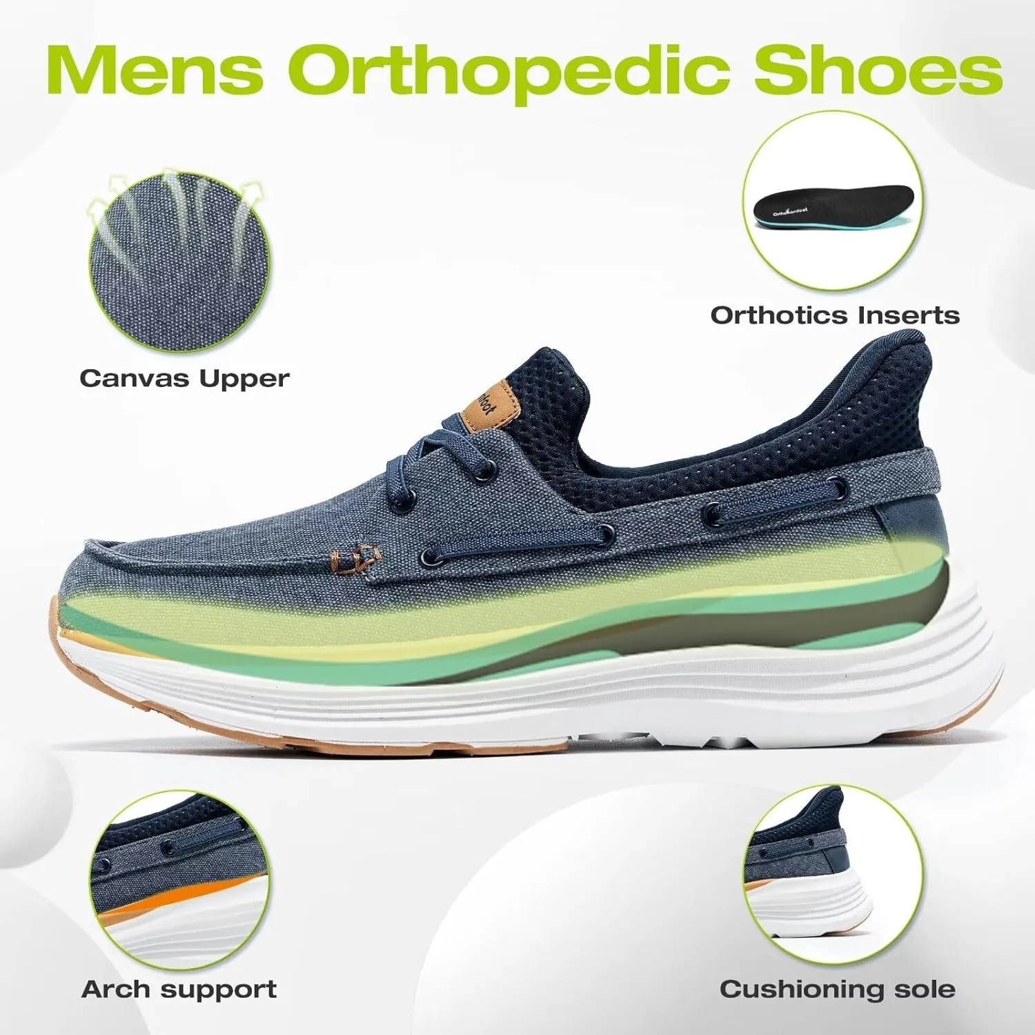 OrthoComfoot Men's Orthopedic Slip On Loafers: Comfortable Arch Support Loafers for Plantar Fasciitis, Orthotic Flat Feet Casual Walking Shoes for Foot and Heel Pain Relief