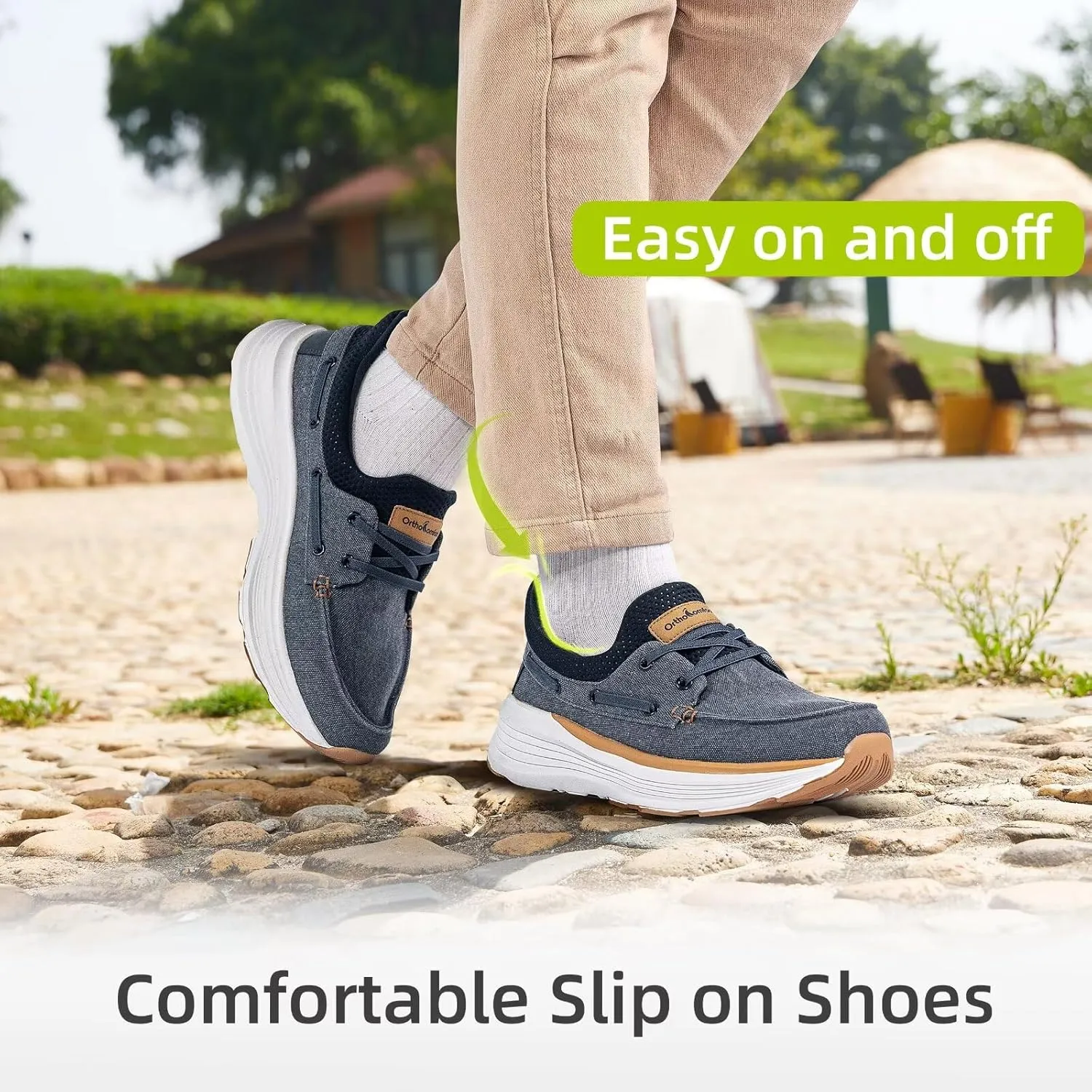 OrthoComfoot Men's Orthopedic Slip On Loafers: Comfortable Arch Support Loafers for Plantar Fasciitis, Orthotic Flat Feet Casual Walking Shoes for Foot and Heel Pain Relief