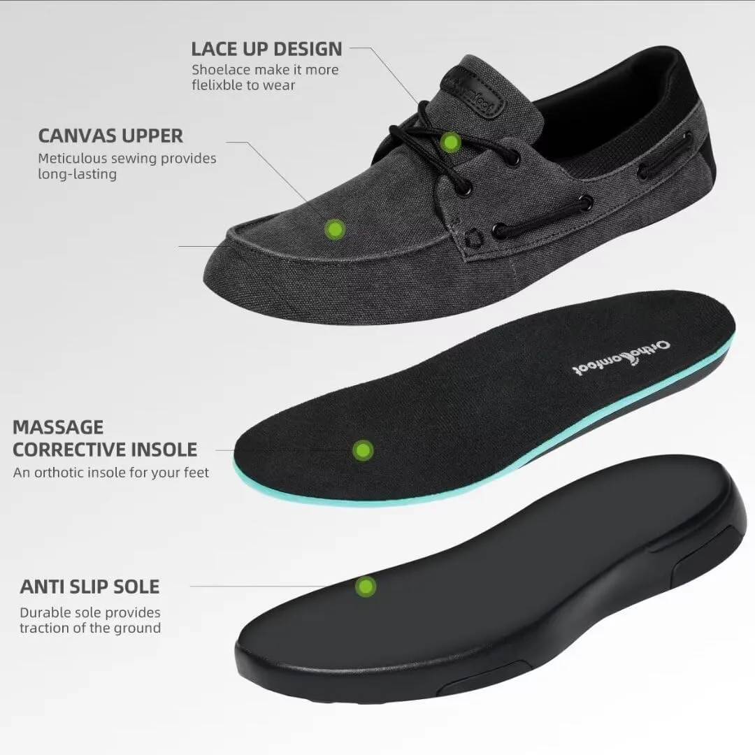 OrthoComfoot Men's Orthopedic Slip-On Loafers Walking Shoes: Casual Canvas Plantar Fasciitis Loafers with Arch Support, Comfortable Orthotic Shoes for Foot and Heel Pain Relief