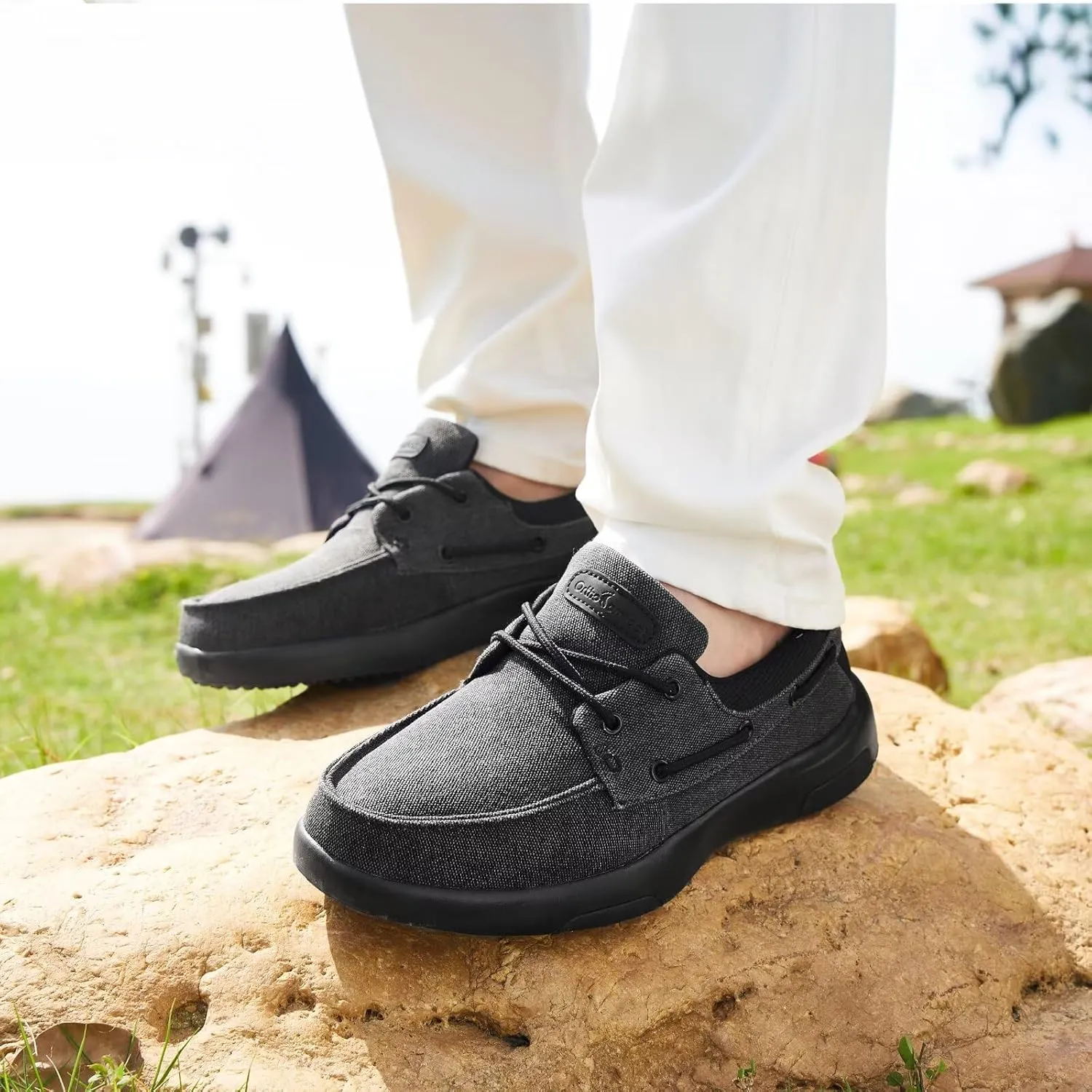 OrthoComfoot Men's Orthopedic Slip-On Loafers Walking Shoes: Casual Canvas Plantar Fasciitis Loafers with Arch Support, Comfortable Orthotic Shoes for Foot and Heel Pain Relief