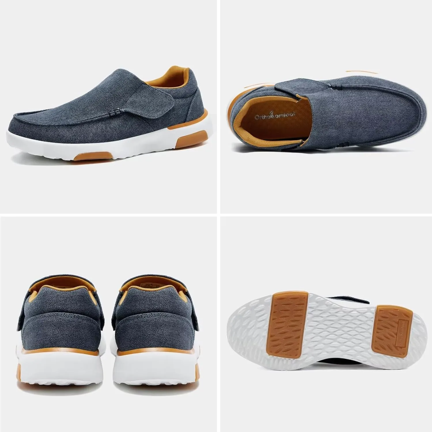 OrthoComfoot Men's Orthopedic Slip-On Loafers Walking Shoes: Comfortable Arch Support Plantar Fasciitis Hook and Loop Shoes, Casual Orthotic Work Loafers for Foot and Heel Pain