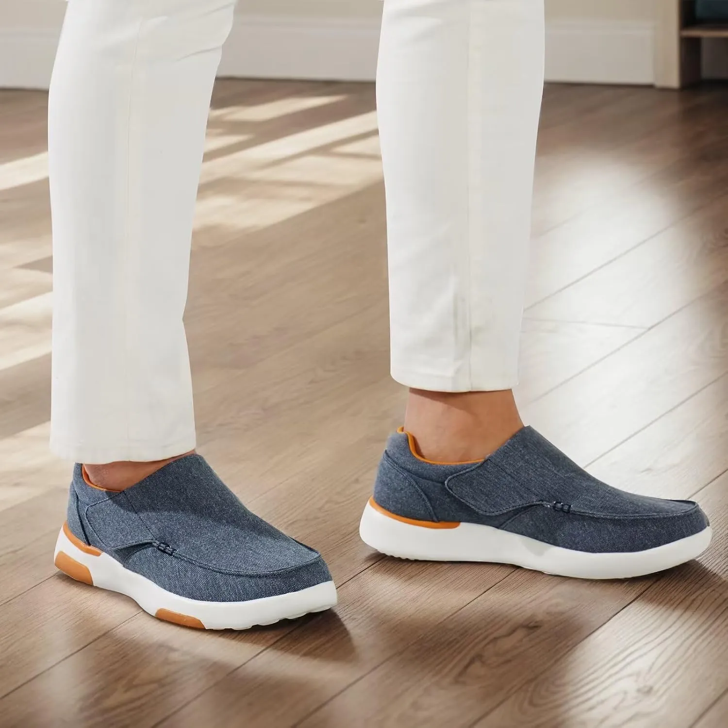 OrthoComfoot Men's Orthopedic Slip-On Loafers Walking Shoes: Comfortable Arch Support Plantar Fasciitis Hook and Loop Shoes, Casual Orthotic Work Loafers for Foot and Heel Pain