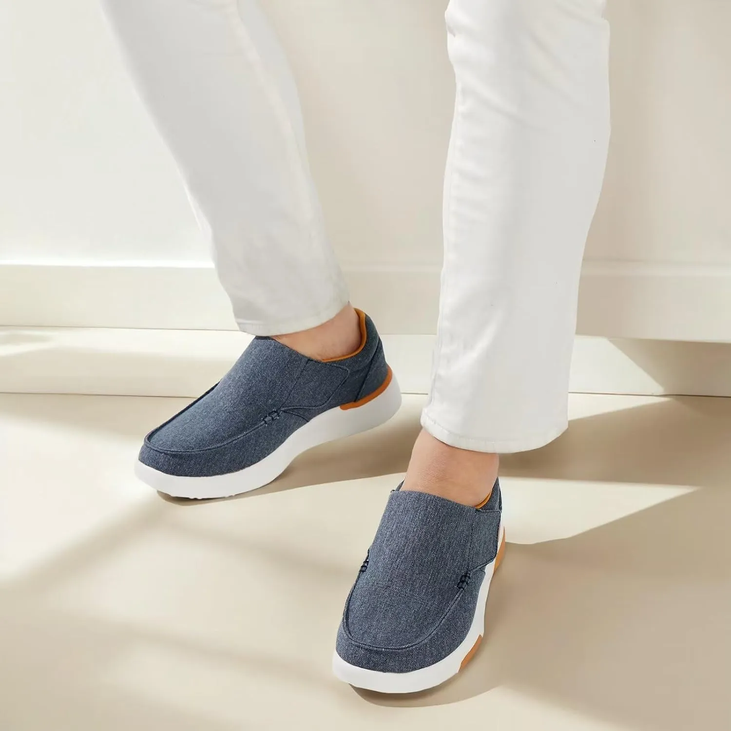 OrthoComfoot Men's Orthopedic Slip-On Loafers Walking Shoes: Comfortable Arch Support Plantar Fasciitis Hook and Loop Shoes, Casual Orthotic Work Loafers for Foot and Heel Pain