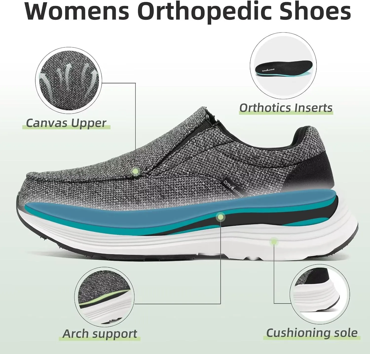 OrthoComfoot Women's Orthopedic Comfortable Walking Shoes, Casual Arch Support Slip-On Shoes for Plantar Fasciitis, Breathable Orthotic Loafers for Foot and Heel Pain Relief
