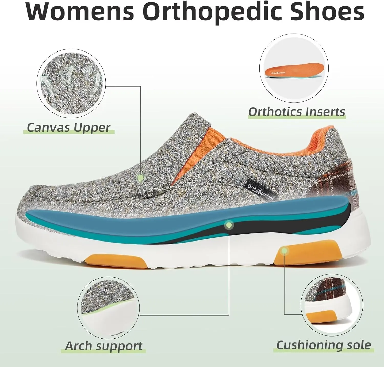 OrthoComfoot Women's Orthopedic Comfortable Walking Shoes, Casual Arch Support Slip-On Shoes for Plantar Fasciitis, Breathable Orthotic Loafers for Foot and Heel Pain Relief