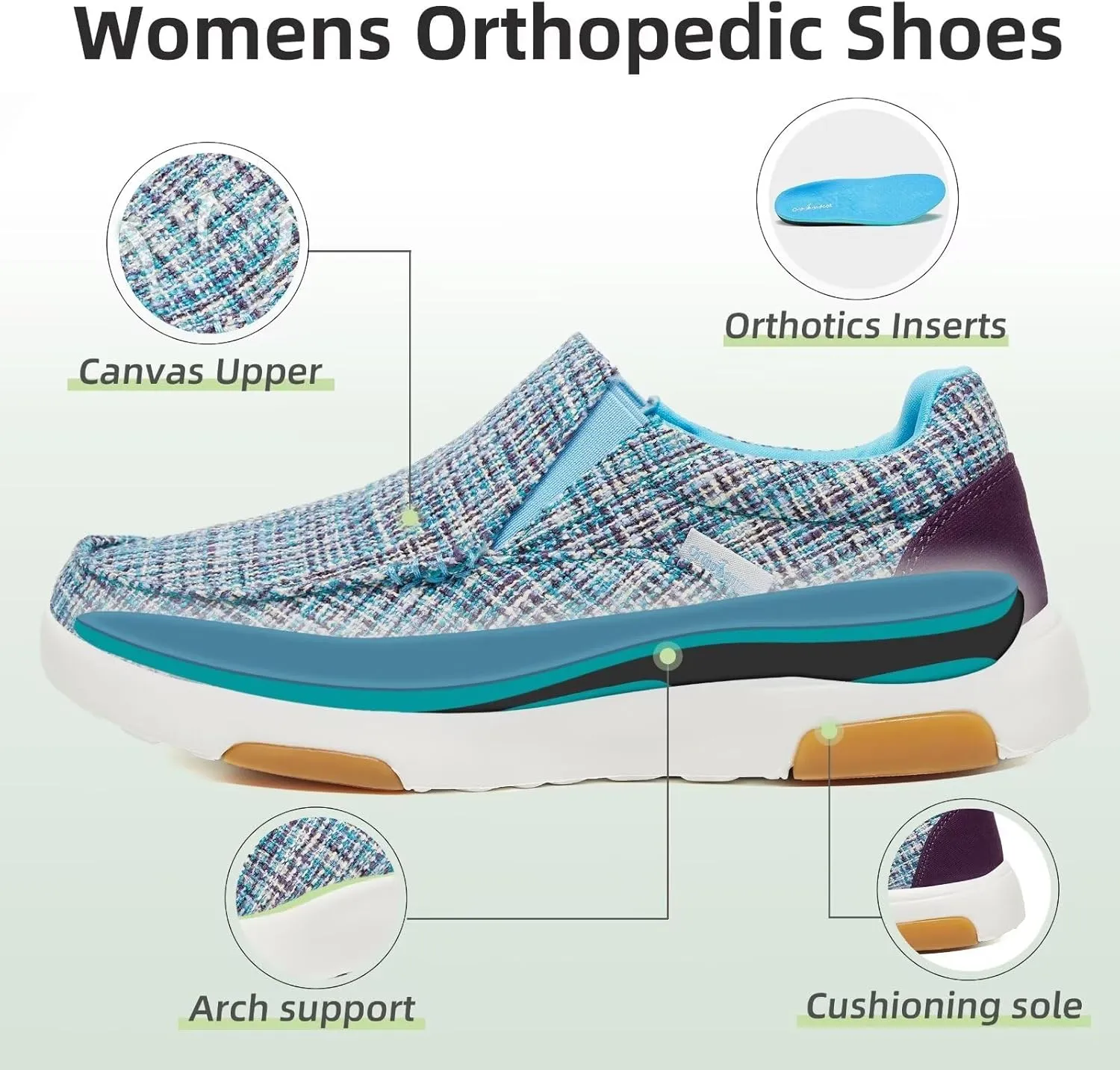 OrthoComfoot Women's Orthopedic Comfortable Walking Shoes, Casual Arch Support Slip-On Shoes for Plantar Fasciitis, Breathable Orthotic Loafers for Foot and Heel Pain Relief