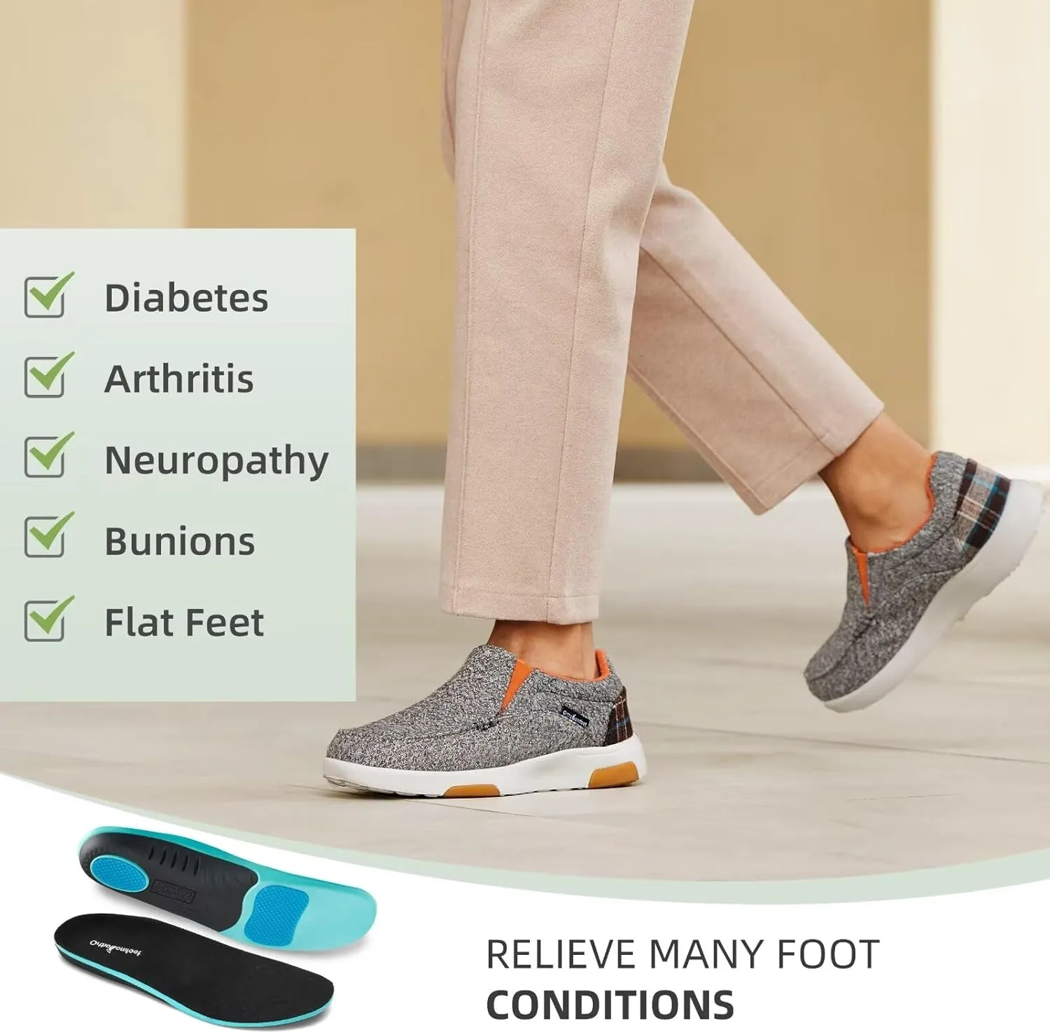 OrthoComfoot Women's Orthopedic Comfortable Walking Shoes, Casual Arch Support Slip-On Shoes for Plantar Fasciitis, Breathable Orthotic Loafers for Foot and Heel Pain Relief