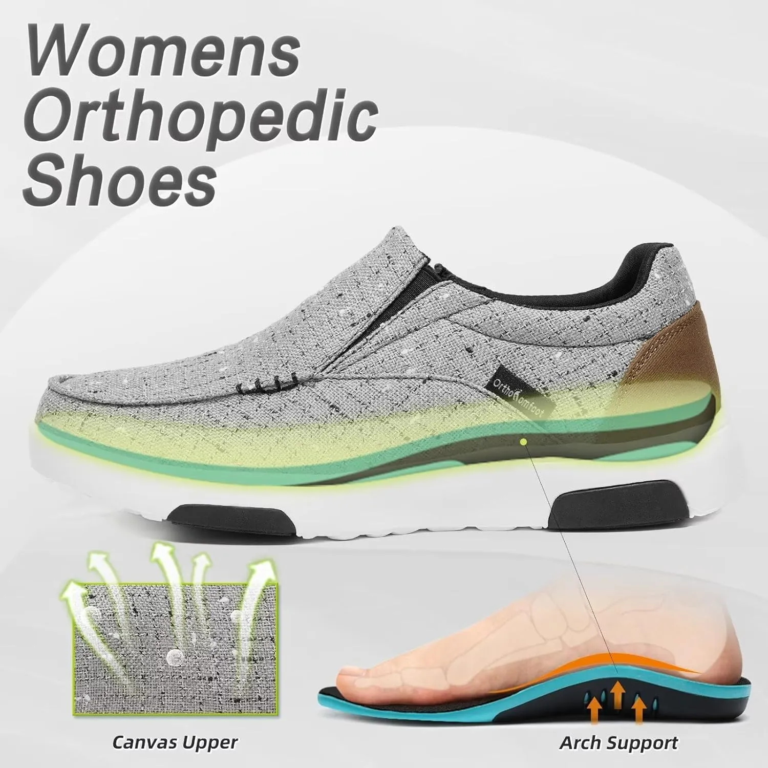 OrthoComfoot Women's Orthopedic Slip-On Loafers Walking Shoes: Comfortable Plantar Fasciitis Loafers with Arch Support for Flat Feet, Casual Orthotic Shoes for Foot and Heel Pain Relief