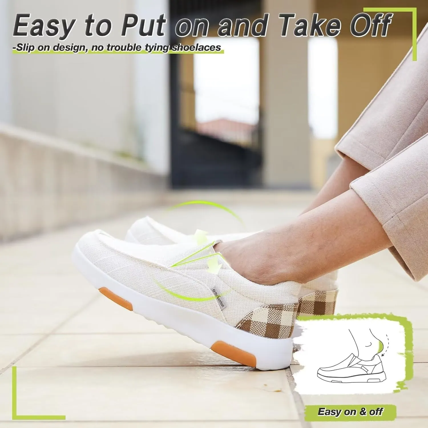 OrthoComfoot Women's Orthopedic Slip-On Loafers Walking Shoes: Comfortable Plantar Fasciitis Loafers with Arch Support for Flat Feet, Casual Orthotic Shoes for Foot and Heel Pain Relief