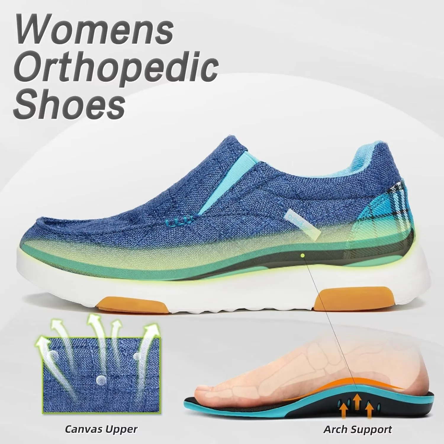 OrthoComfoot Women's Orthopedic Slip-On Loafers Walking Shoes: Comfortable Plantar Fasciitis Loafers with Arch Support for Flat Feet, Casual Orthotic Shoes for Foot and Heel Pain Relief