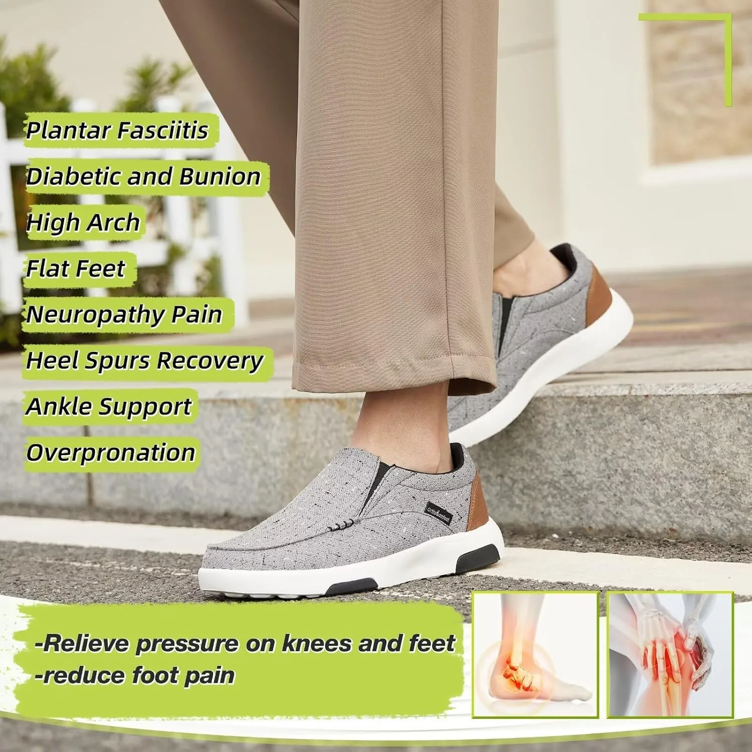 OrthoComfoot Women's Orthopedic Slip-On Loafers Walking Shoes: Comfortable Plantar Fasciitis Loafers with Arch Support for Flat Feet, Casual Orthotic Shoes for Foot and Heel Pain Relief