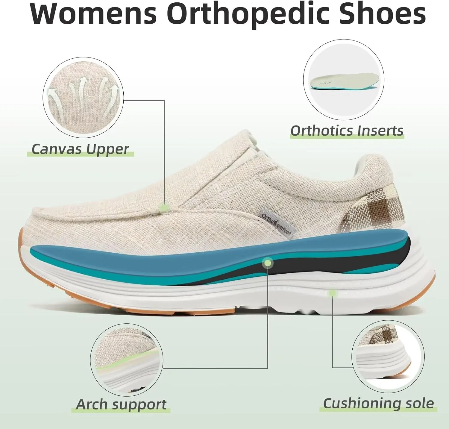 OrthoComfoot Women's Orthopedic Slip-On Loafers Walking Shoes: Comfortable Plantar Fasciitis Loafers with Arch Support for Flat Feet, Casual Orthotic Shoes for Foot and Heel Pain Relief