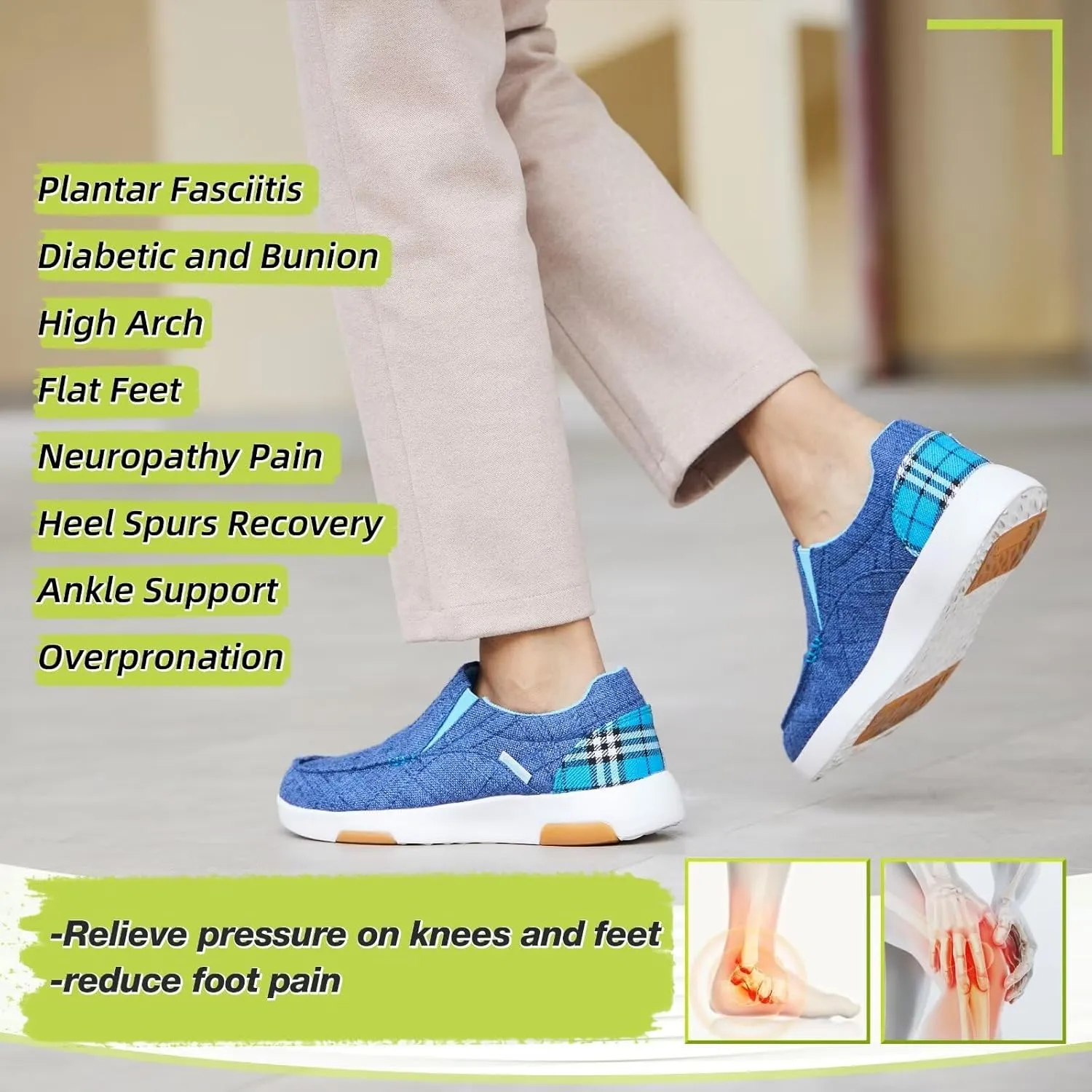 OrthoComfoot Women's Orthopedic Slip-On Loafers Walking Shoes: Comfortable Plantar Fasciitis Loafers with Arch Support for Flat Feet, Casual Orthotic Shoes for Foot and Heel Pain Relief