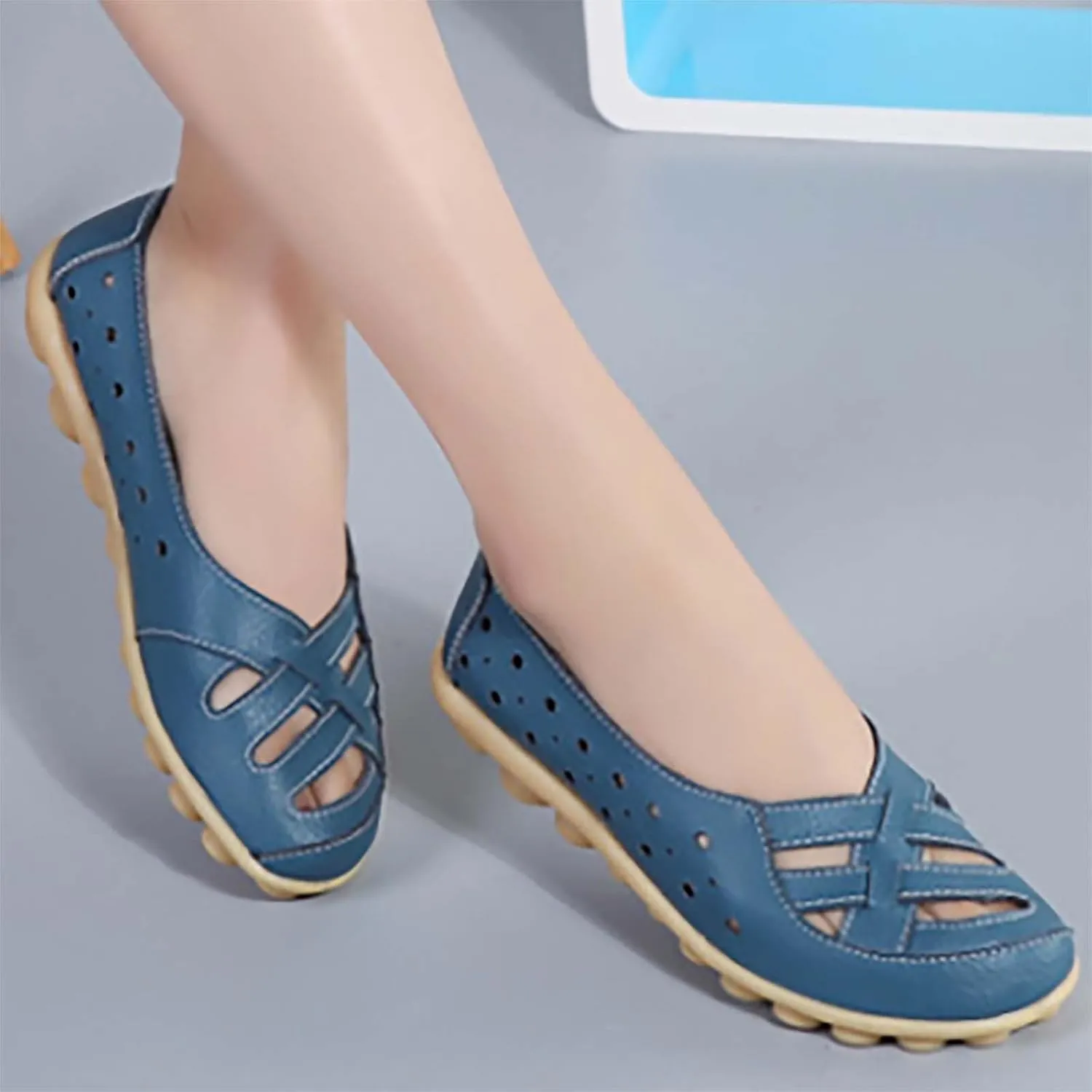 Orthopaedic Loafers for Women In Breathable Casual Soft Leather Slip-On Flat Round Toe Sneakers Cutout Owlkay Shoes