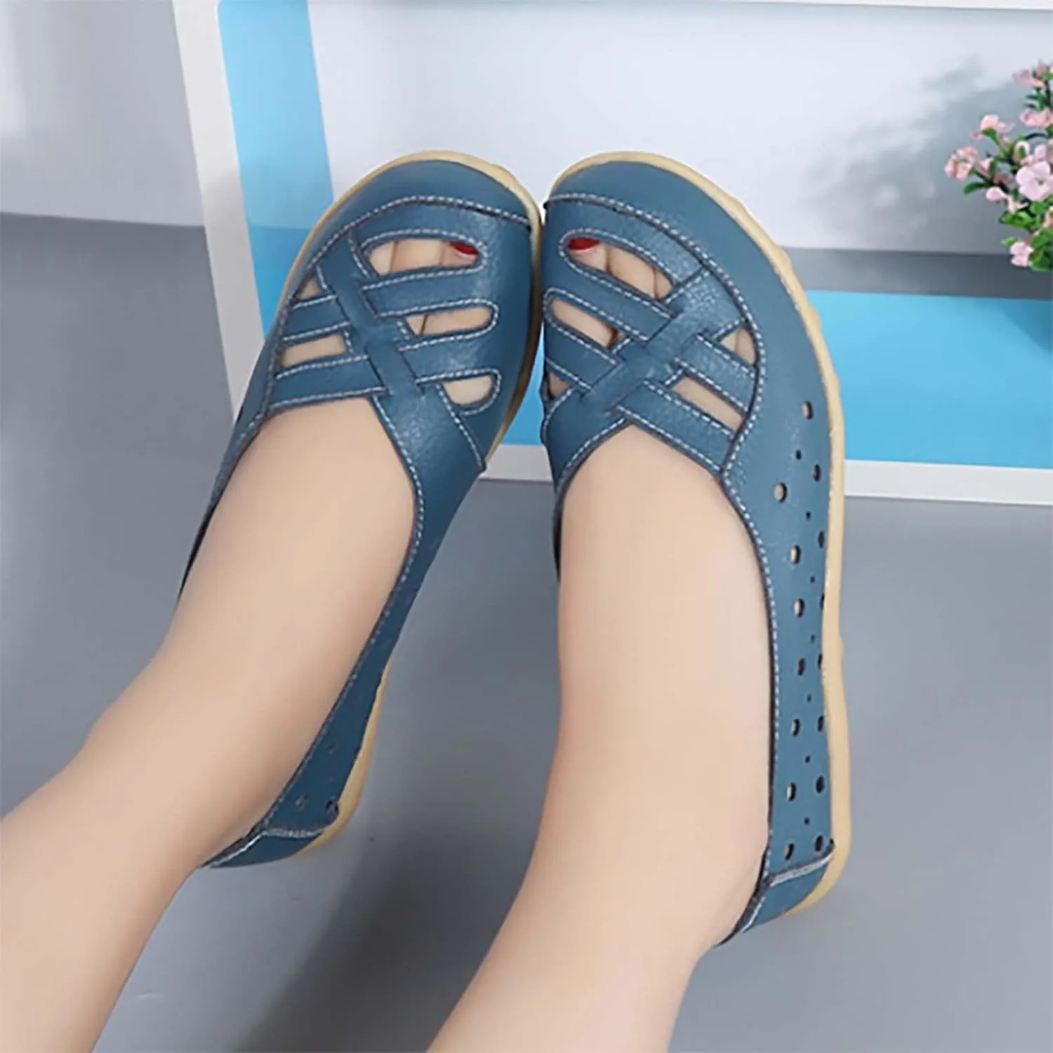 Orthopaedic Loafers for Women In Breathable Casual Soft Leather Slip-On Flat Round Toe Sneakers Cutout Owlkay Shoes