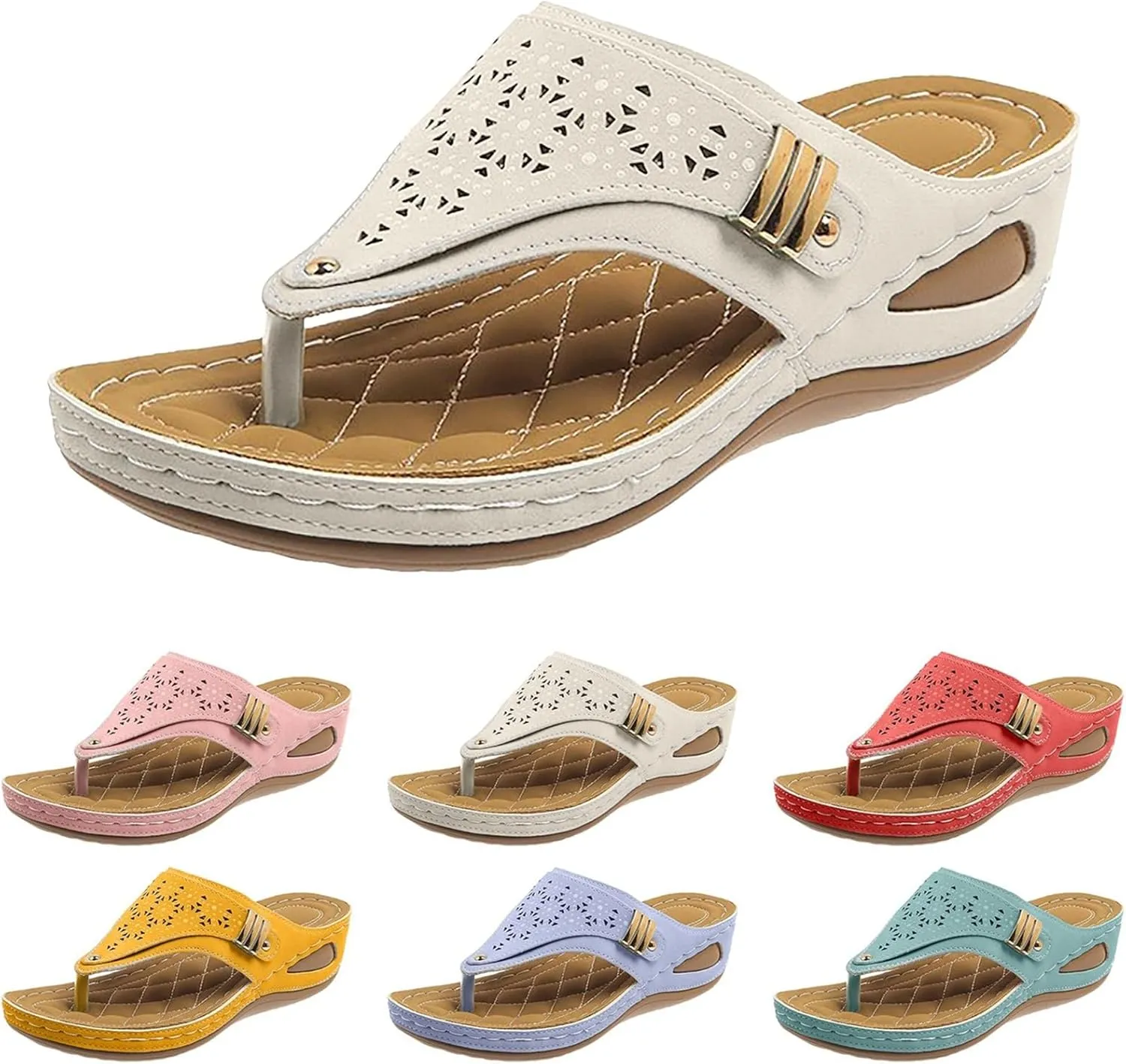 Orthopedic Sandals for Women, Womens Orthotic Comfortable Flip Flops with Arch Support Breathable Mesh Hollow Summer Casual Beach Shoes Sandalias De Mujer