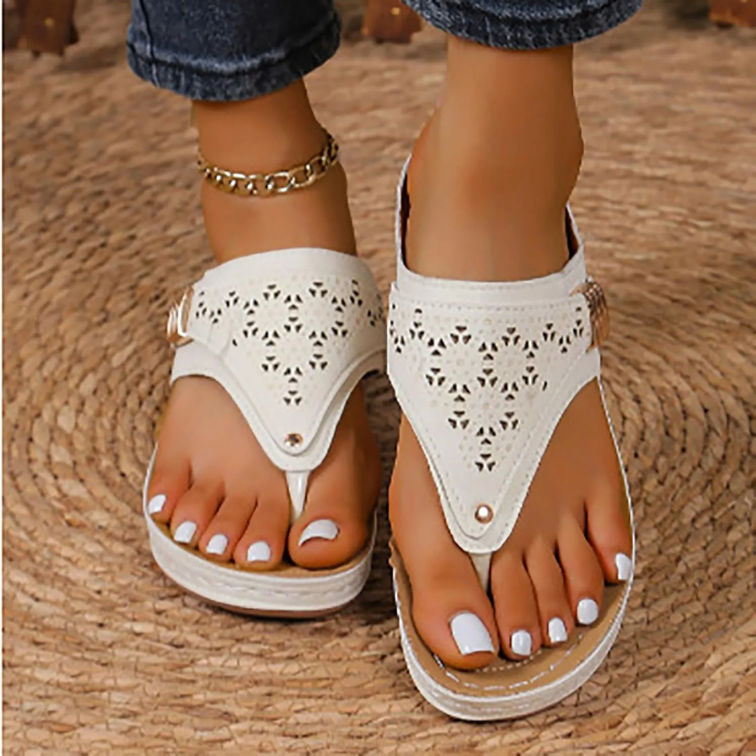 Orthopedic Sandals for Women, Womens Orthotic Comfortable Flip Flops with Arch Support Breathable Mesh Hollow Summer Casual Beach Shoes Sandalias De Mujer