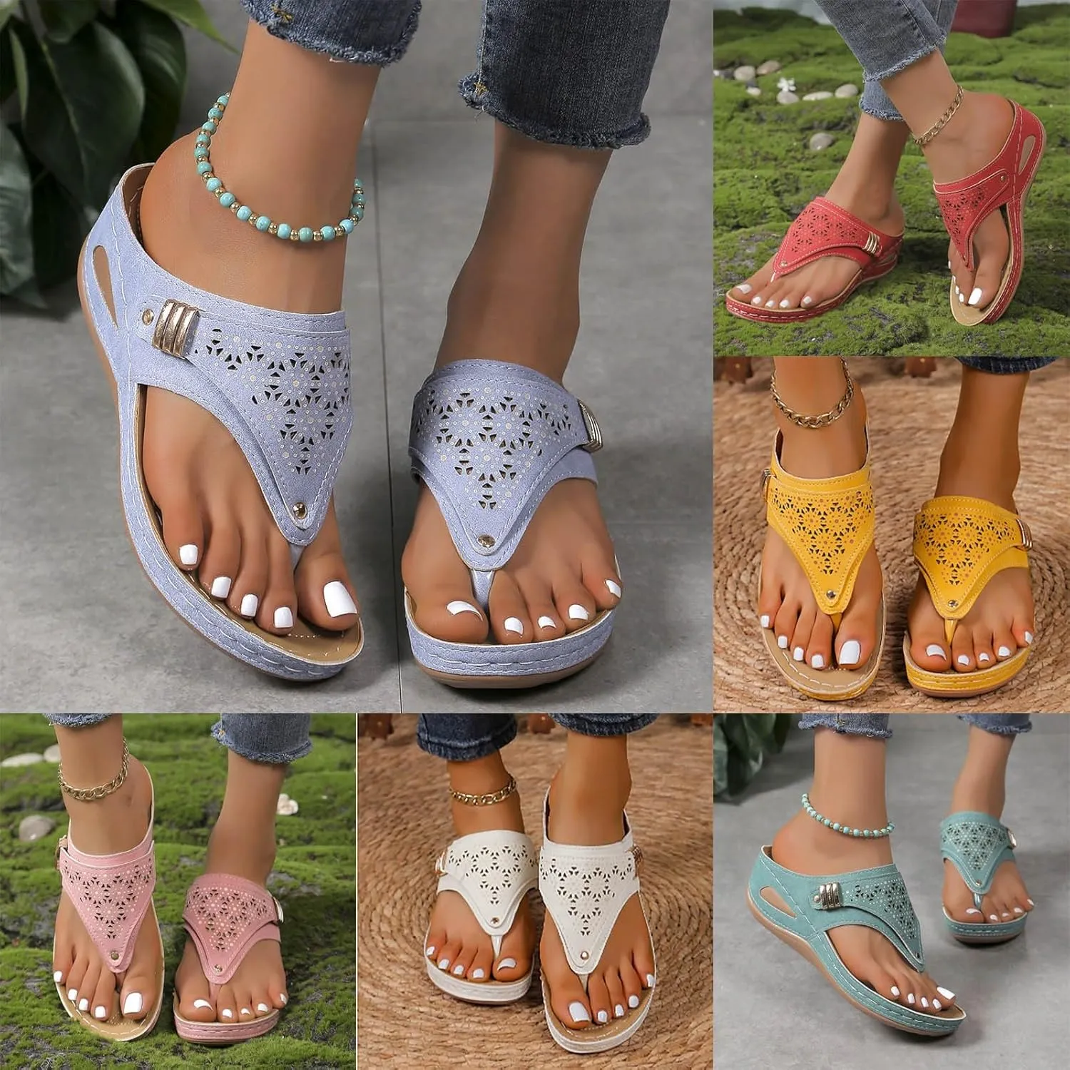 Orthopedic Sandals for Women, Womens Orthotic Comfortable Flip Flops with Arch Support Breathable Mesh Hollow Summer Casual Beach Shoes Sandalias De Mujer