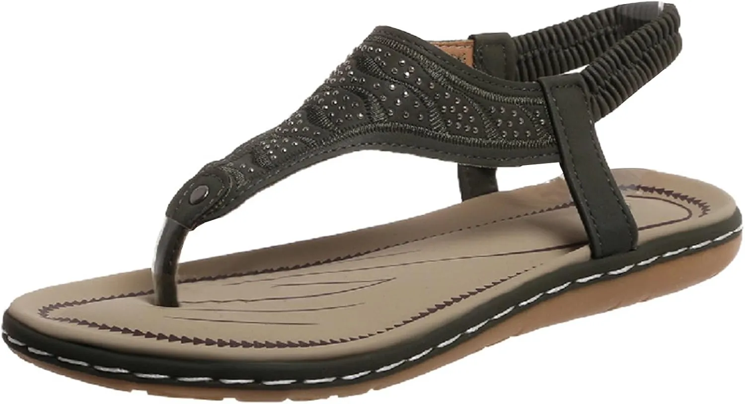Orthopedic Sandals Women Casual Elastic Strappy Flat Sandals Arch Support T-Strap Walking Thong Flip-Flops Summer Lightweight Ridge Slingback Flat Sandal Comfortable Soft Cushion Shoes