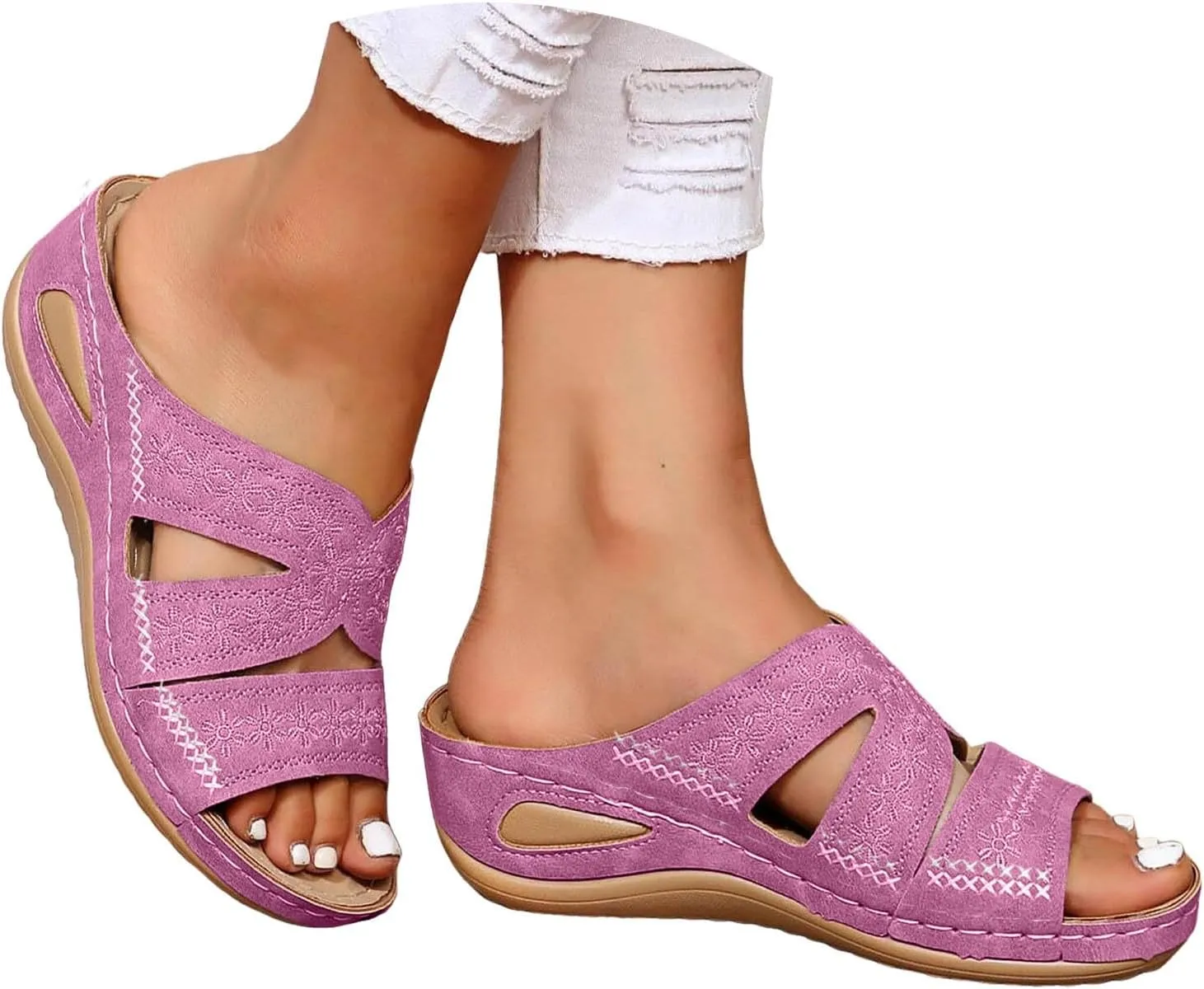 Orthopedic Wedge Summer Shoes for Women Dressy 2025 Flat Open Toe Platform Sandals Casual Flip Flops for Women 2025 with Arch Support Slippers for Office Espadrilles