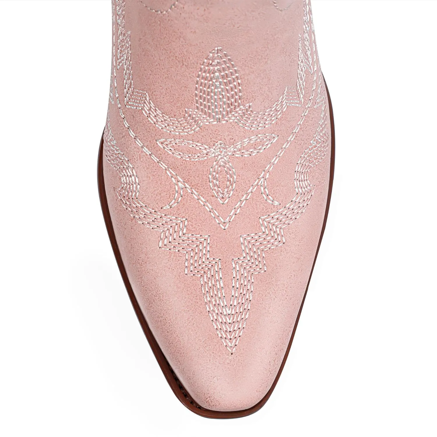 Ouepiano Cowboy Boots for Women Knee High Cowgirl Boots with Classic Embroidered Slip On Pointed Toe Chunky Heel Pull On Fashion Retro Tall Boot