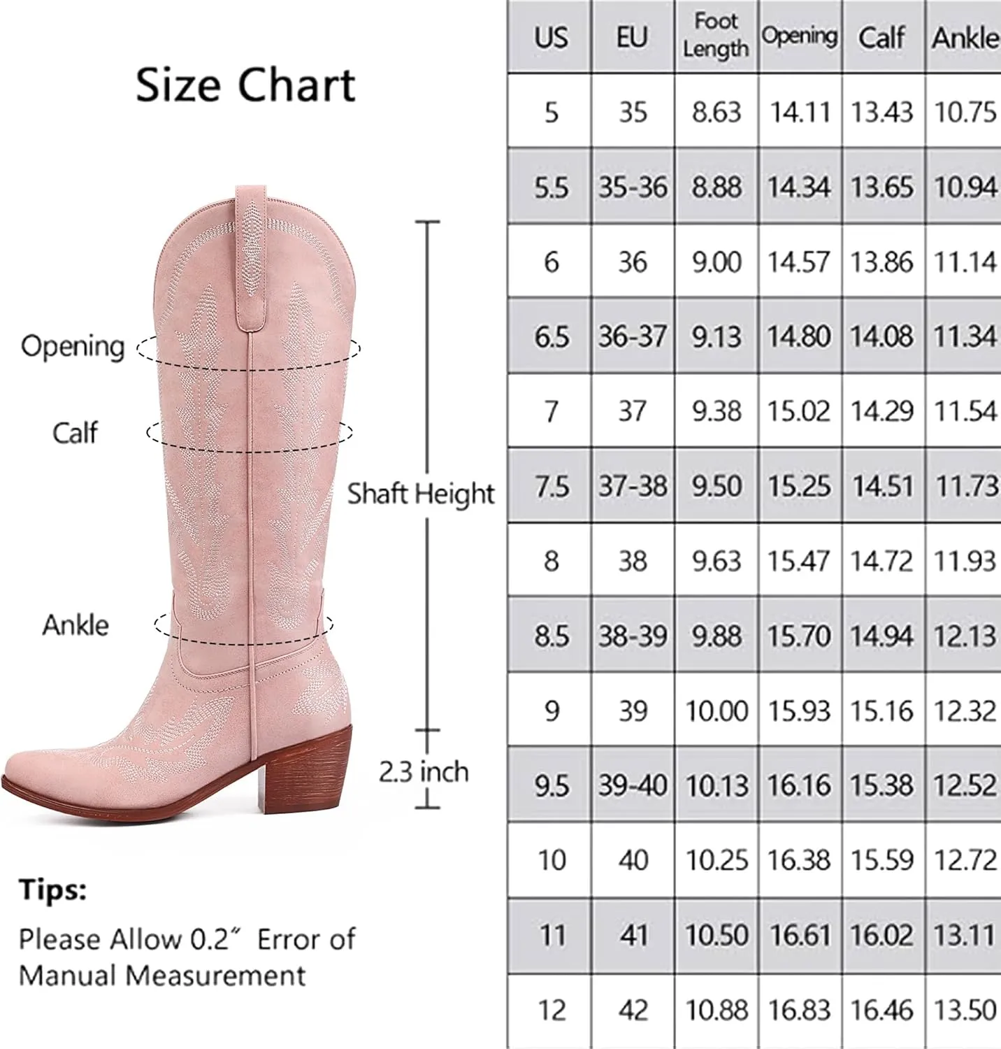 Ouepiano Cowboy Boots for Women Knee High Cowgirl Boots with Classic Embroidered Slip On Pointed Toe Chunky Heel Pull On Fashion Retro Tall Boot